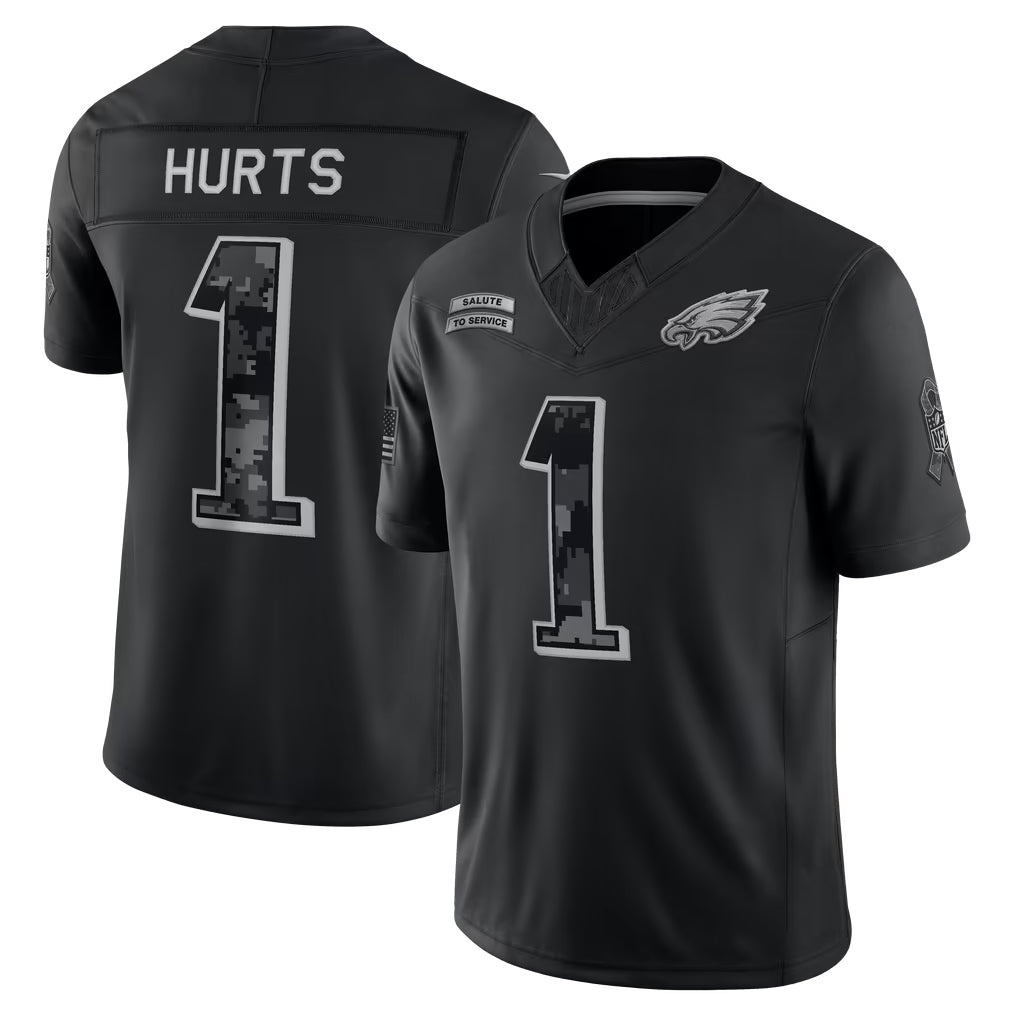 BIPIHUC P.Eagles #1 Jalen Hurts Player Black Limited 2026 Salute to Service Home Game Stitched Jerseys