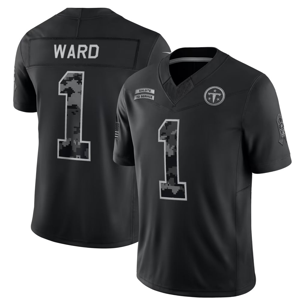 BIPIHUC T.Titans #1 Cameron Ward Player Black Limited 2026 Salute to Service Home Game Stitched Jerseys