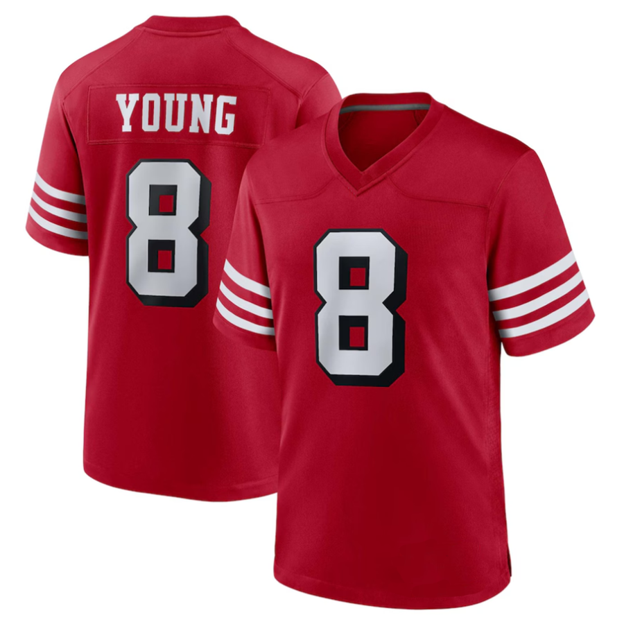 BIPIHUC #8 Steve Young Player SF.49ers Scarlet Alternate Game Stitched Jerseys