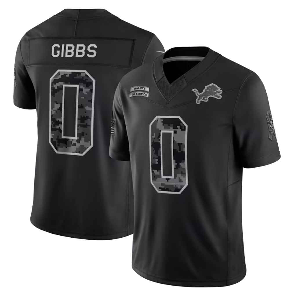 BIPIHUC D.Lions #0 Jahmyr Gibbs Player Black Limited 2026 Salute to Service Home Game Stitched Jerseys