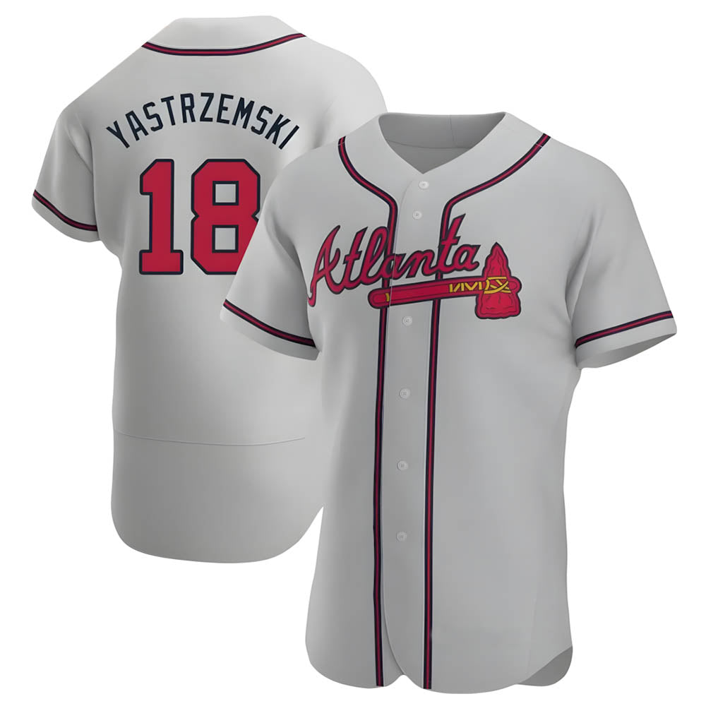 BIPIHUC A.Braves #18 Mike Yastrzemski player Gray Authentic Road Stitched Jerseys