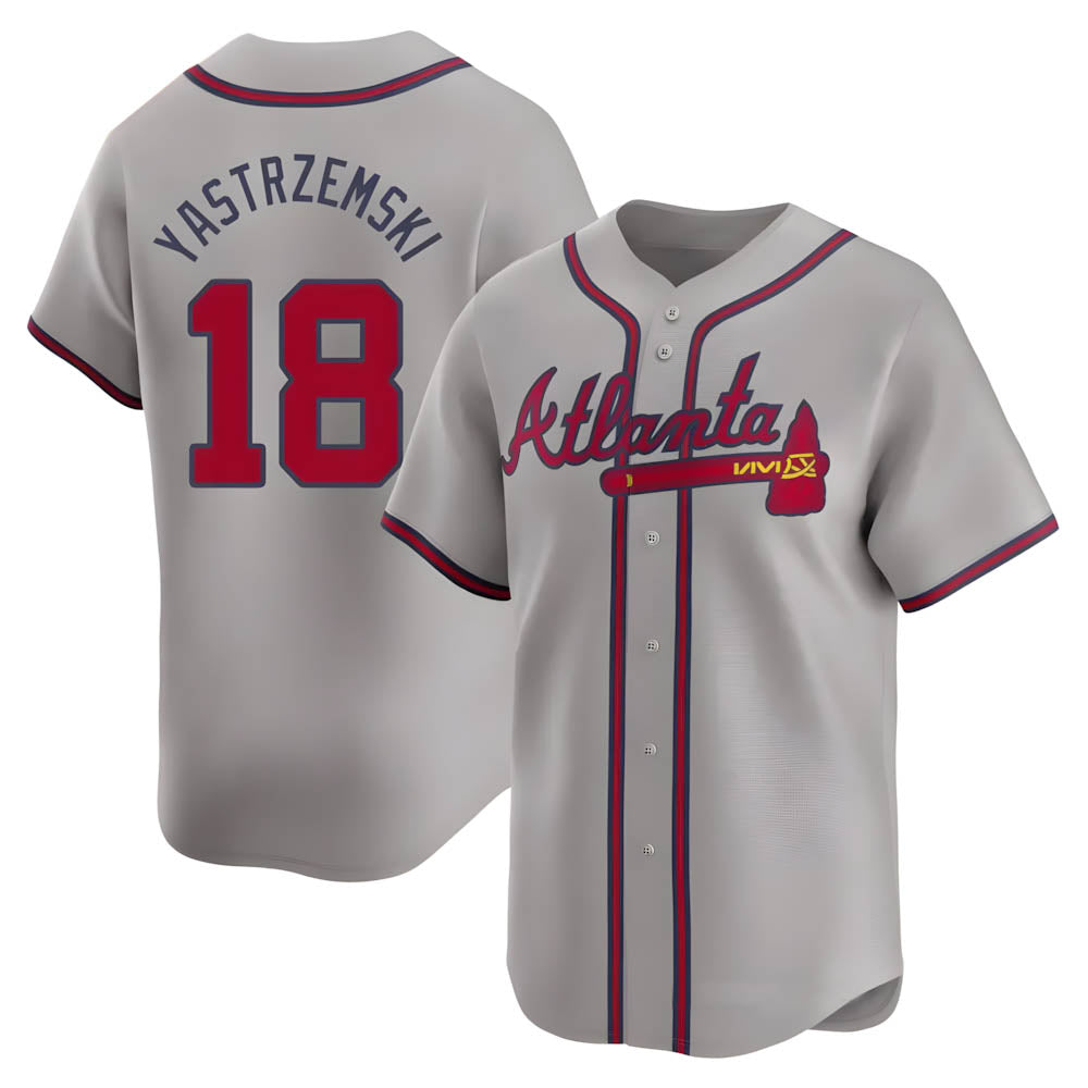 BIPIHUC A.Braves #18 Mike Yastrzemski player Gray Limited Away Stitched Jerseys