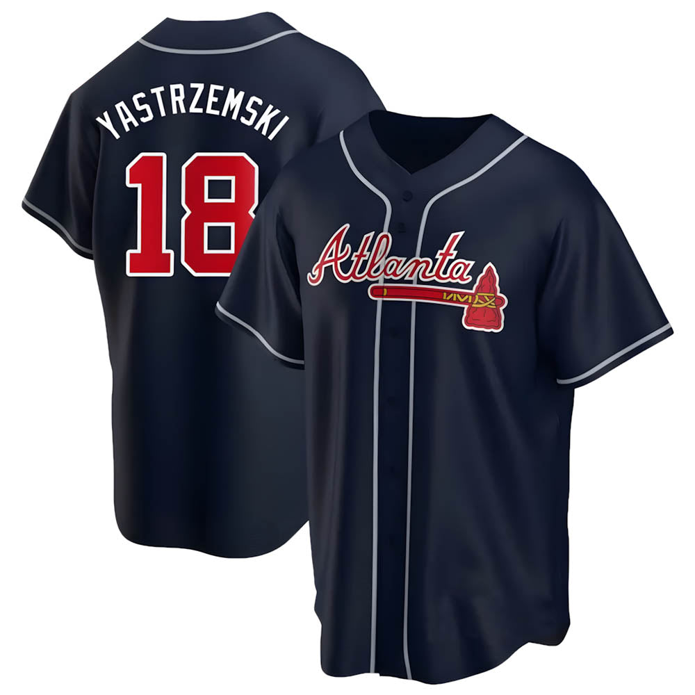 BIPIHUC A.Braves #18 Mike Yastrzemski player Navy Replica Alternate Stitched Jerseys