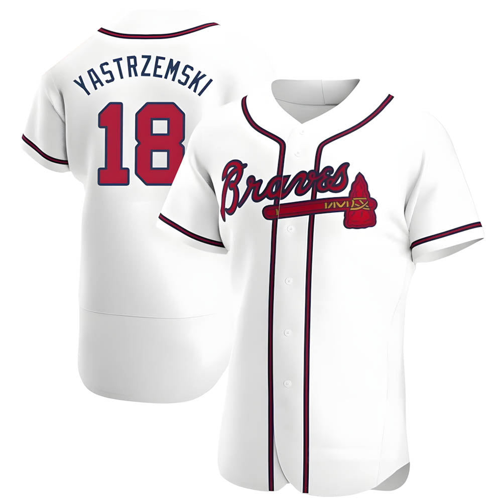 BIPIHUC A.Braves #18 Mike Yastrzemski player White Authentic Home Stitched Jerseys
