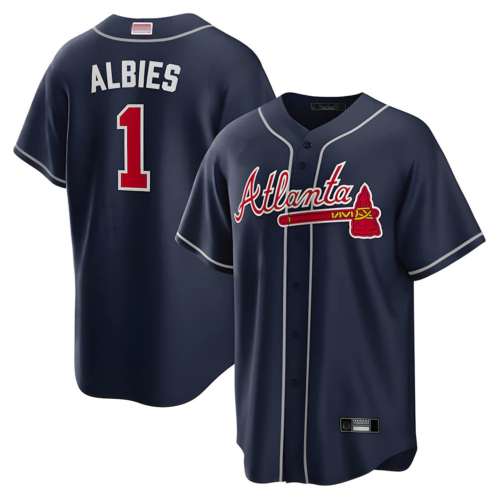 BIPIHUC A.Braves #1 Ozzie Albies Player Navy Alternate Stitched Jerseys