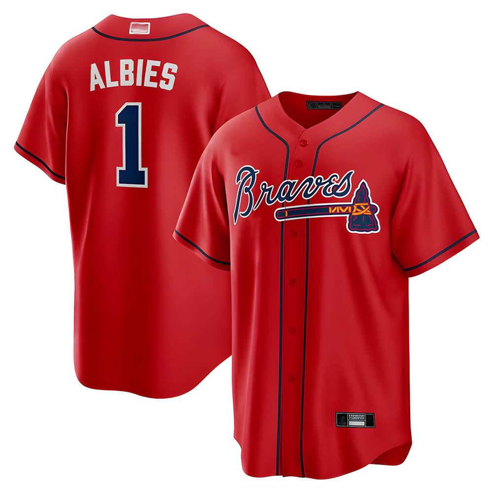 BIPIHUC A.Braves #1 Ozzie Albies Player Red Alternate Stitched Jerseys