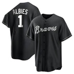 BIPIHUC A.Braves #1 Ozzie Albies Player Black&White Replica Stitched Jerseys