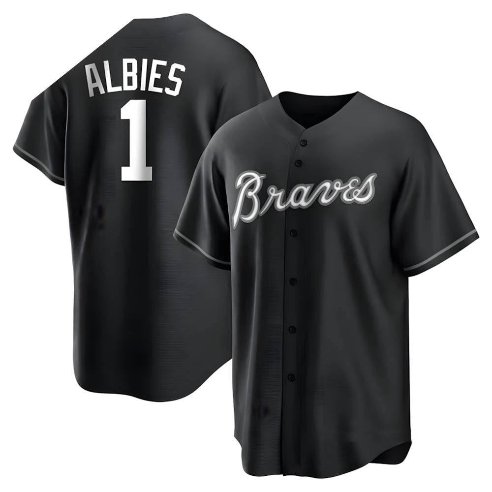 BIPIHUC A.Braves #1 Ozzie Albies Player Black&White Replica Stitched Jerseys