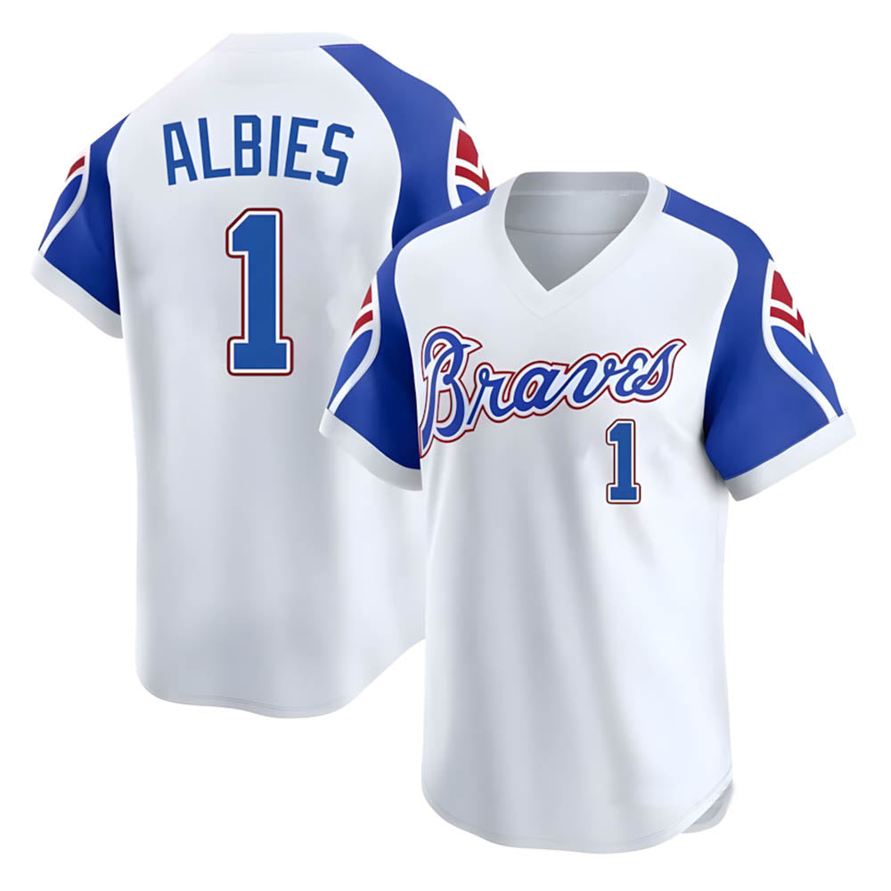 BIPIHUC A.Braves #1 Ozzie Albies Player White Limited Throwback Cooperstown Collection Stitched Jerseys