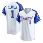 BIPIHUC A.Braves #1 Ozzie Albies Player White Limited Throwback Cooperstown Collection Stitched Jerseys