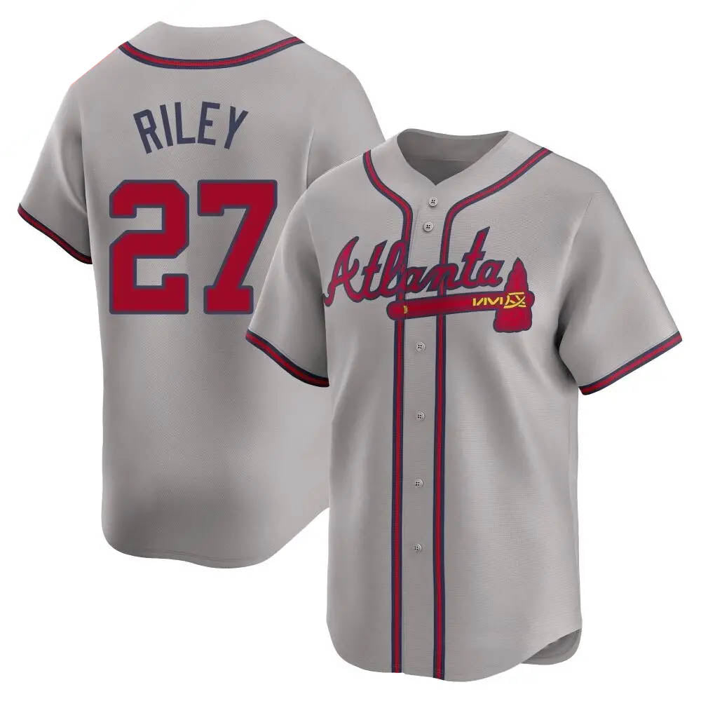 BIPIHUC A.Braves #27 Austin Riley Player Gray Limited Away Stitched Jerseys