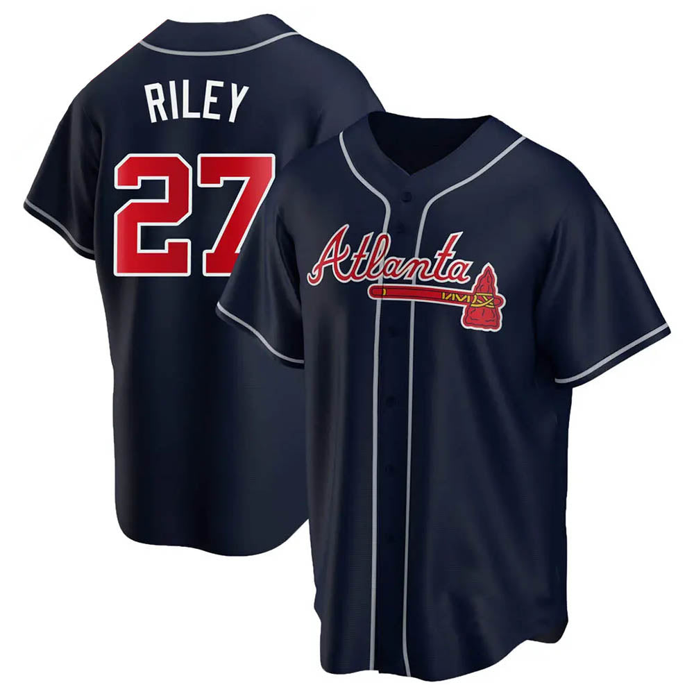 BIPIHUC A.Braves #27 Austin Riley Player Navy Replica Alternate Stitched Jerseys