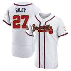 BIPIHUC A.Braves #27 Austin Riley Player White&Gold Authentic Program Stitched Jerseys