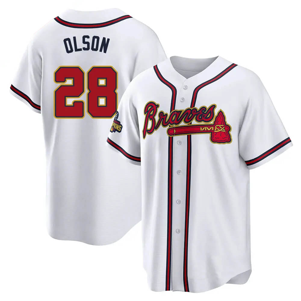 BIPIHUC A.Braves #28 Matt Olson Player White&Gold Replica Program Stitched Jerseys