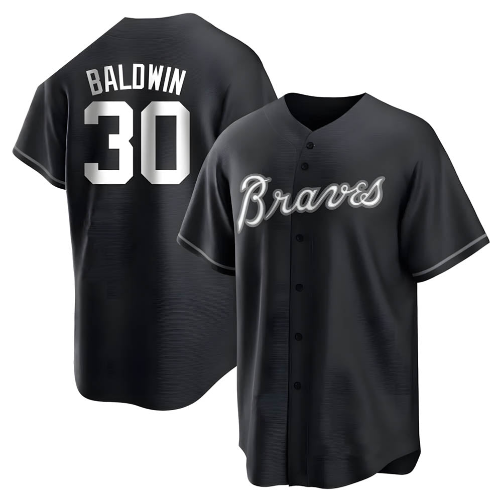 BIPIHUC A.Braves #30 Drake Baldwin player Black&White Replica Stitched Jerseys