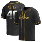 BIPIHUC A.Braves #40 Reynaldo Lopez player Black & Gold Replica en Alternate Stitched Jerseys