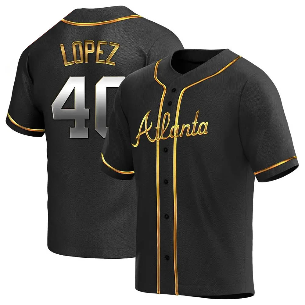 BIPIHUC A.Braves #40 Reynaldo Lopez player Black & Gold Replica en Alternate Stitched Jerseys