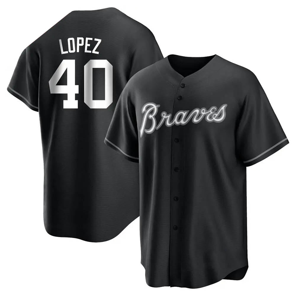 BIPIHUC A.Braves #40 Reynaldo Lopez player Black&White Replica Stitched Jerseys