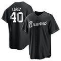 BIPIHUC A.Braves #40 Reynaldo Lopez player Black&White Replica Stitched Jerseys