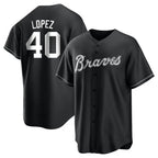 BIPIHUC A.Braves #40 Reynaldo Lopez player Black&White Replica Stitched Jerseys