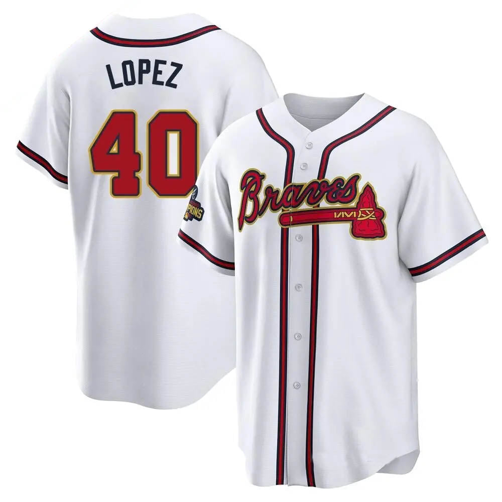 BIPIHUC A.Braves #40 Reynaldo Lopez player White&Gold Replica Program Stitched Jerseys