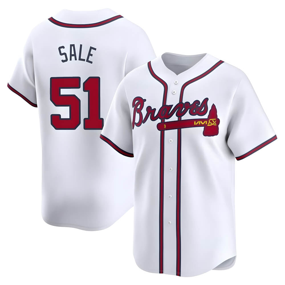 BIPIHUC A.Braves #51 Chris Sale Player White Limited Home Stitched Jerseys