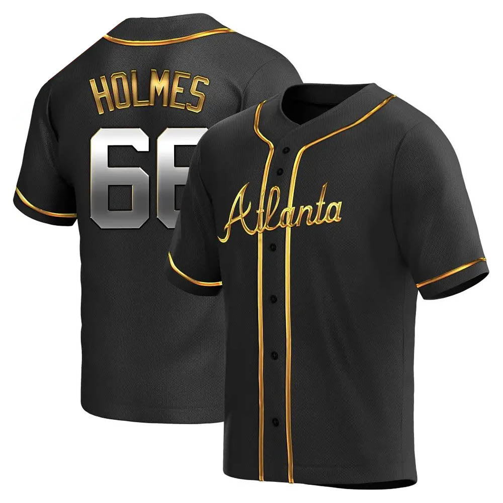 BIPIHUC A.Braves #66 Grant Holmes Player Black&Gold Replica en Alternate Stitched Jerseys