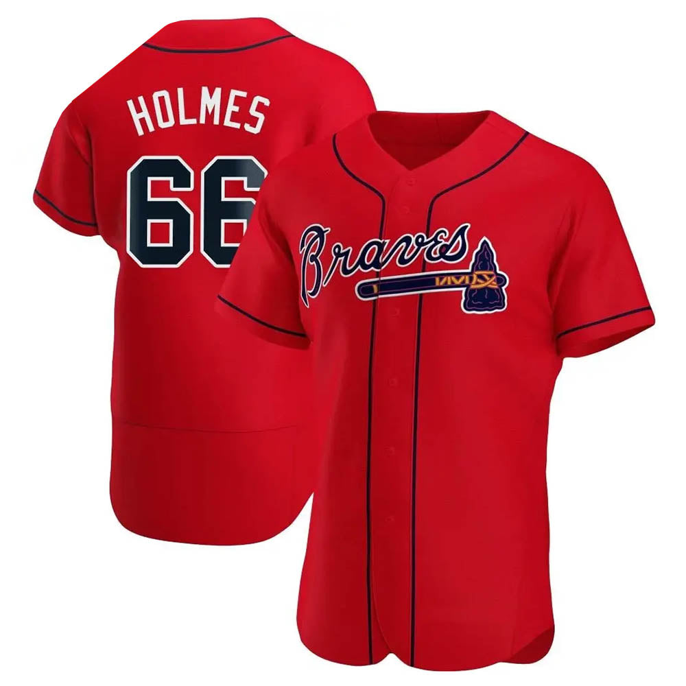 BIPIHUC A.Braves #66 Grant Holmes Player Red Authentic Alternate Stitched Jerseys