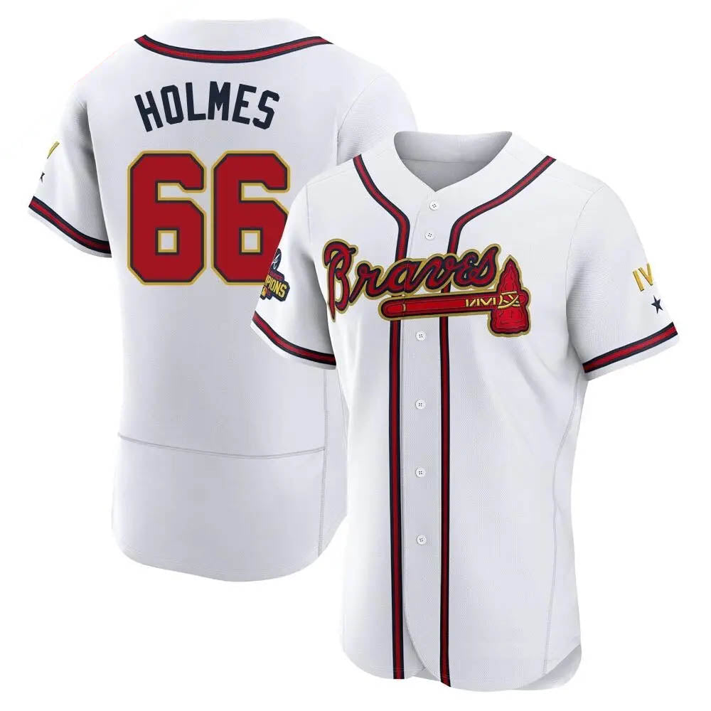 BIPIHUC A.Braves #66 Grant Holmes Player White&Gold Authentic Program Stitched Jerseys