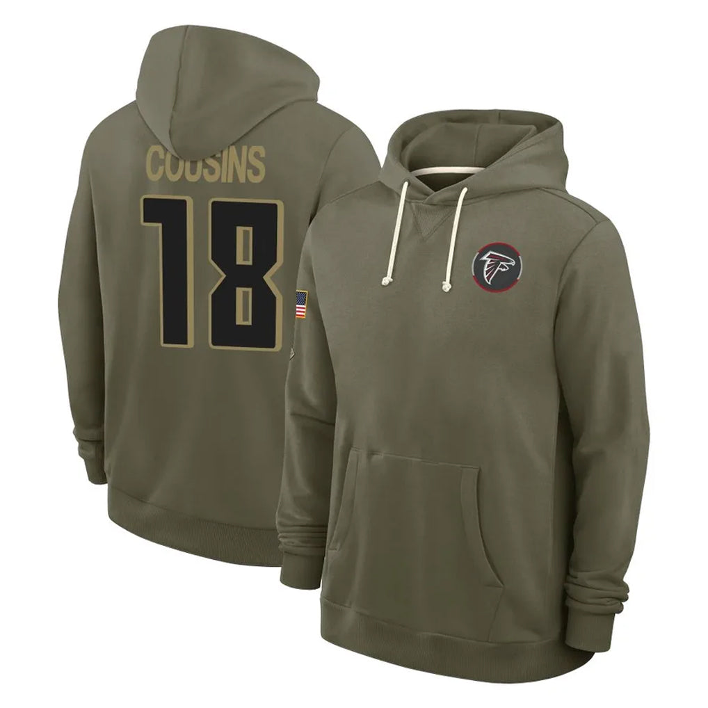 BIPIHUC A.Falcons #18 Kirk Cousins Player Olive 2025 Salute to Service Hoodies Stitched Jerseys