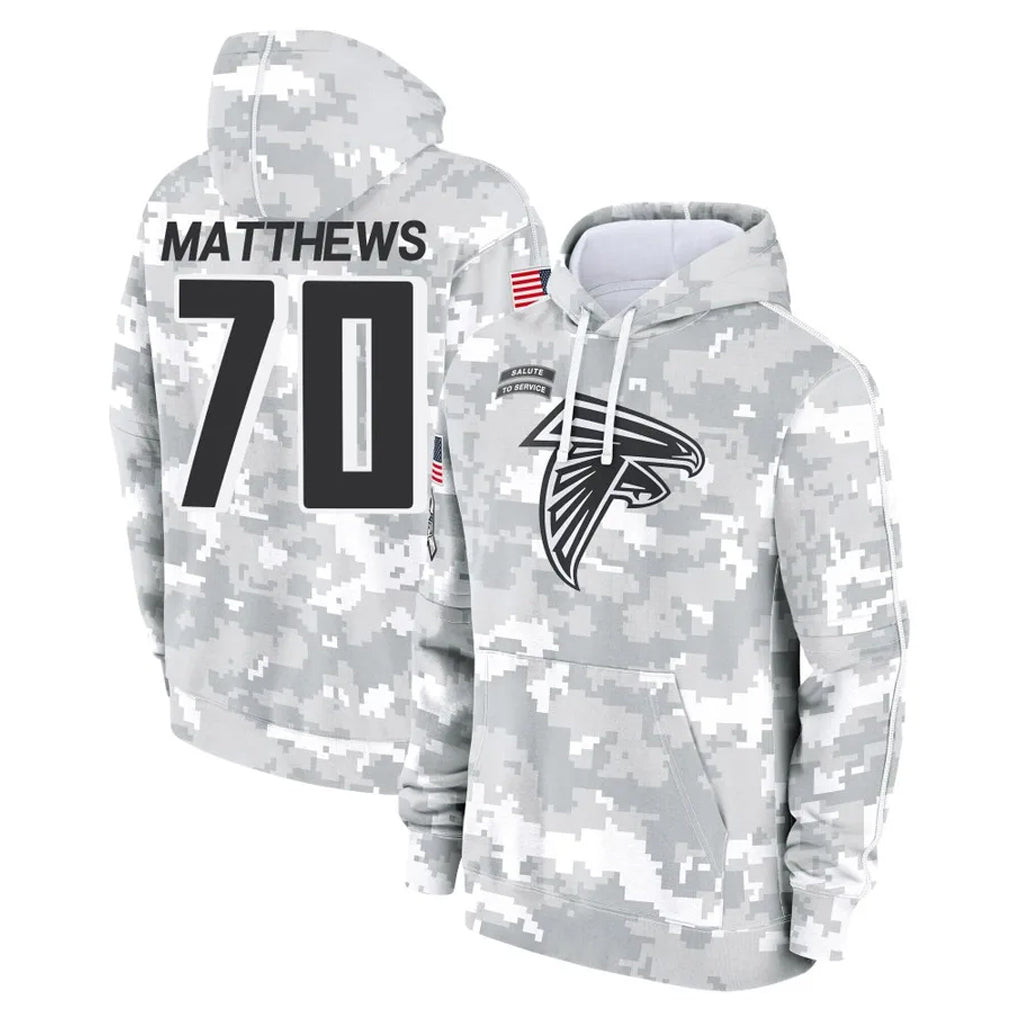BIPIHUC A.Falcons #70 Jake Matthews Player Arctic Camo Salute to Service Limited Hoodie Stitched Jerseys