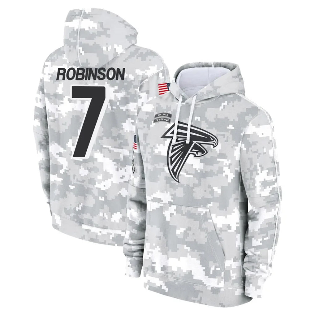 BIPIHUC A.Falcons #7 Bijan Robinson Player Camo Arctic Salute to Service Hoodies Limited Stitched Jerseys