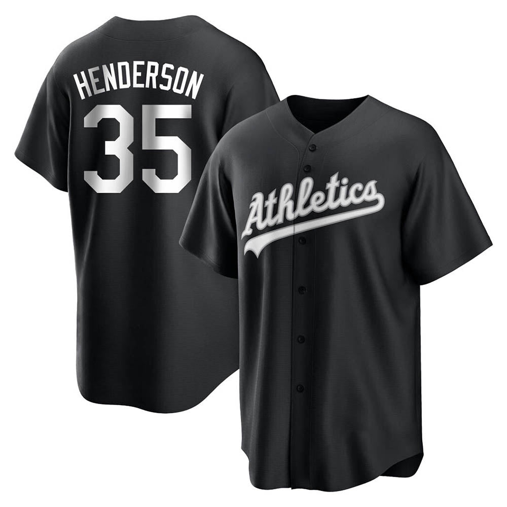 BIPIHUC Athletics #35 Rickey Henderson Player Black&White Replica Stitched Jersey