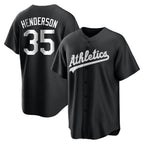 BIPIHUC Athletics #35 Rickey Henderson Player Black&White Replica Stitched Jersey