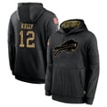 BIPIHUC B.Bills #12 Jim Kelly Player Black Salute to Service Hoodies Hame Stitched Jerseys
