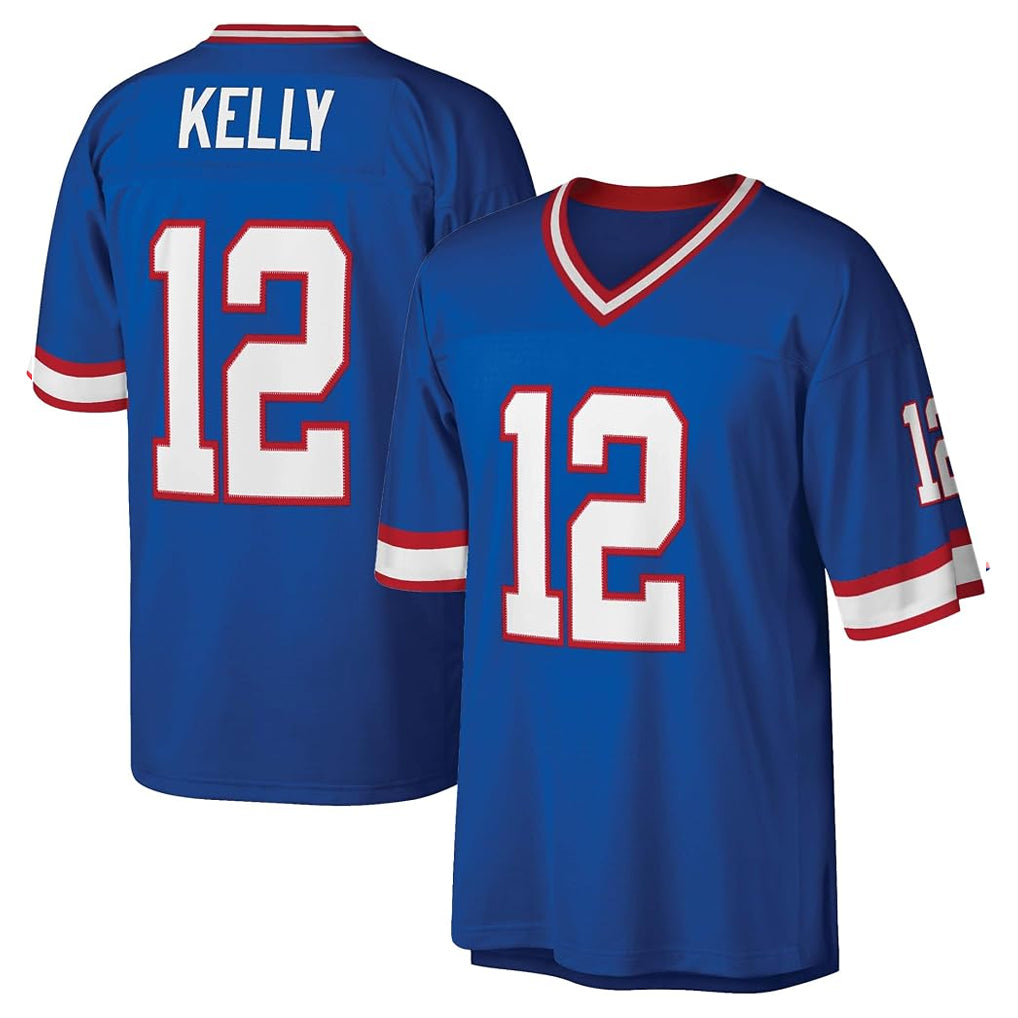 BIPIHUC B.Bills #12 Jim Kelly Player Blue Replica Throwback Limited Stitched Jerseys