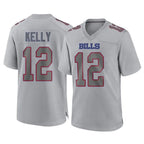 BIPIHUC B.Bills #12 Jim Kelly Player Gray Fashion Home Game Stitched Jerseys