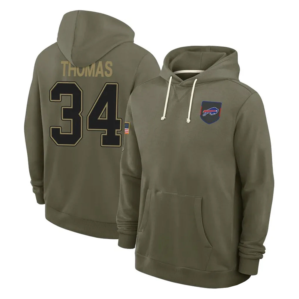 BIPIHUC B.Bills #34 Thurman Thomas Player Olive Salute to Service Hoodies Stitched Jerseys