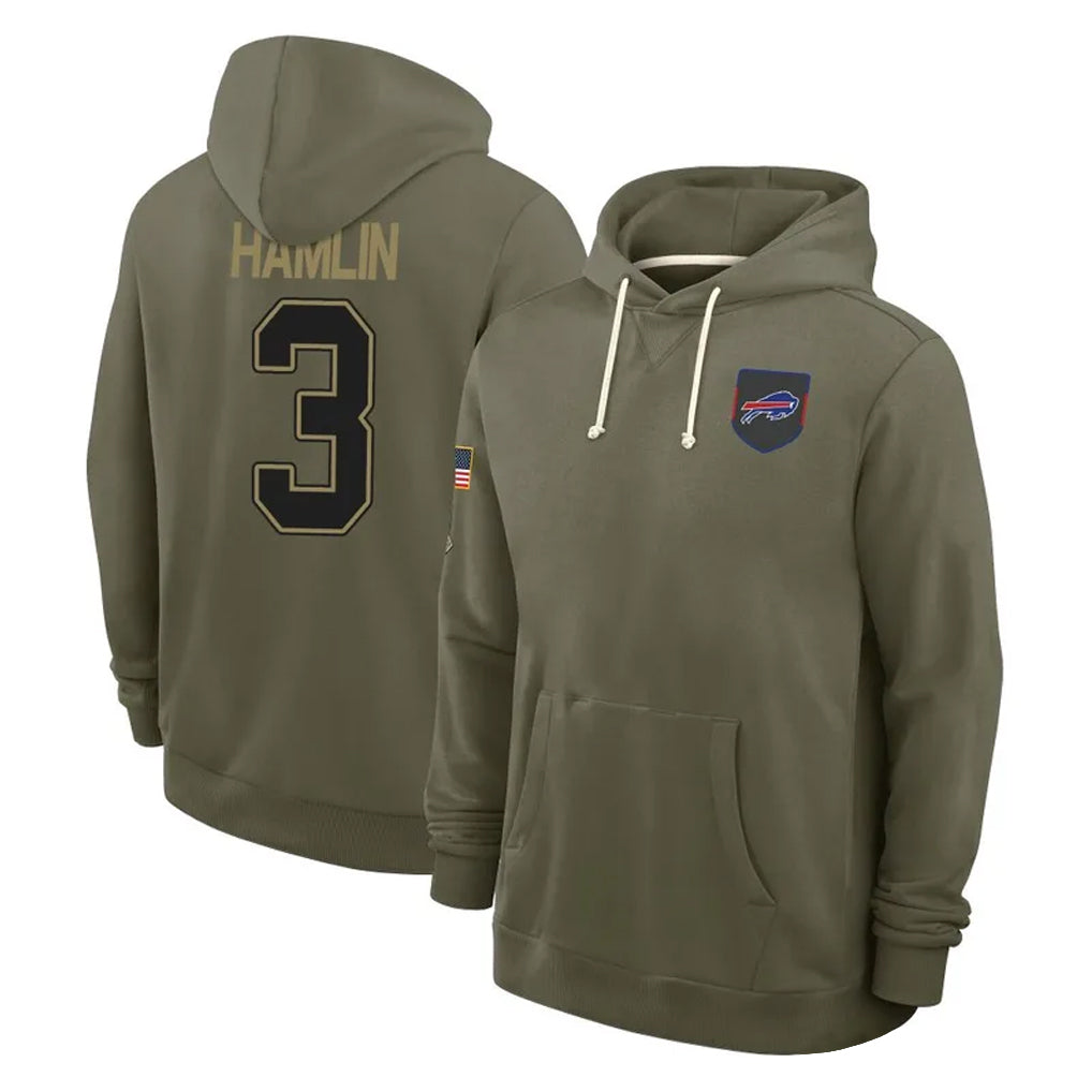 BIPIHUC B.Bills #3 Damar Hamlin Player Olive Salute To Service Hoodies Game Stitched Jerseys