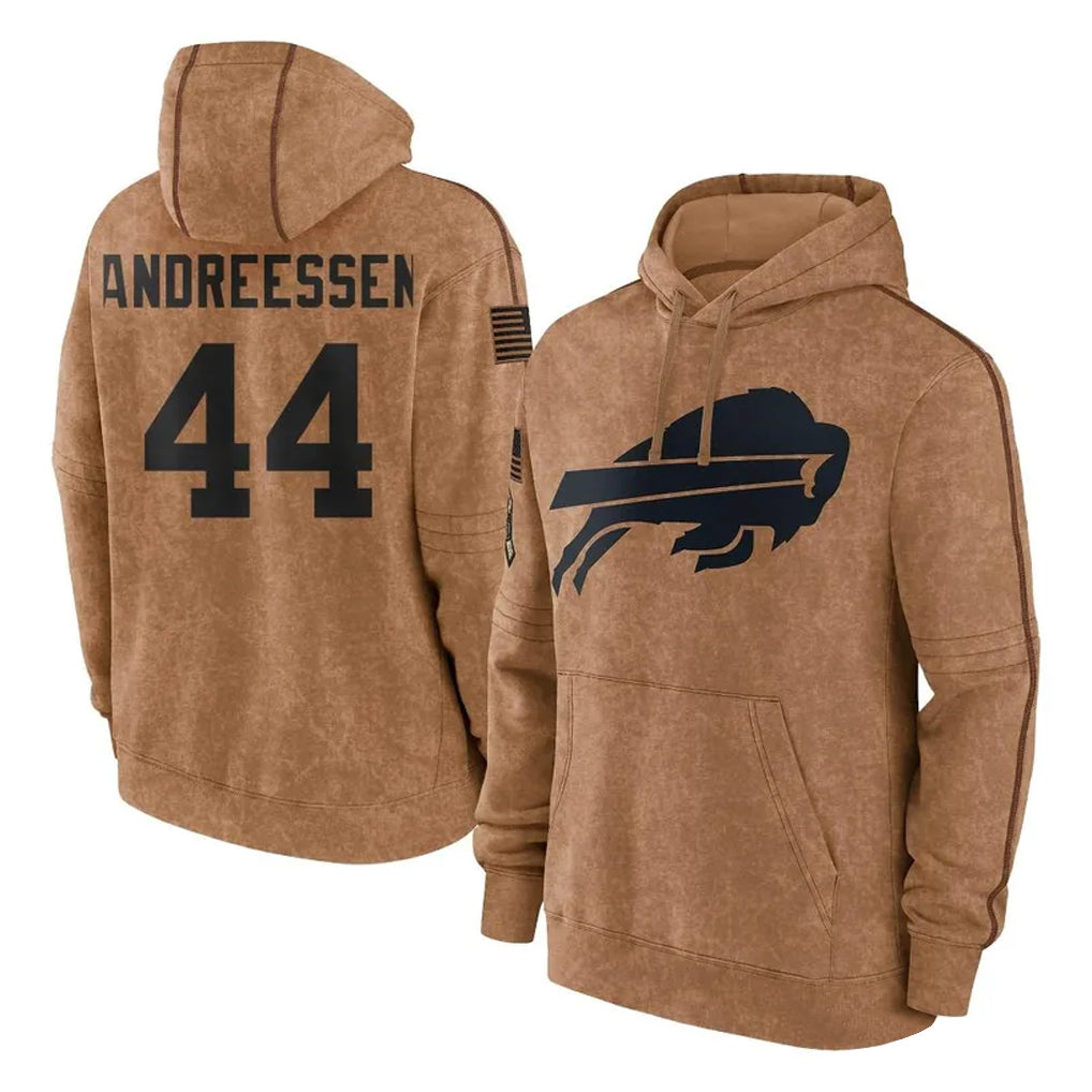 BIPIHUC B.Bills #44 Joe Andreessen Player Brown Salute to Service Hoodies Stitched Jerseys