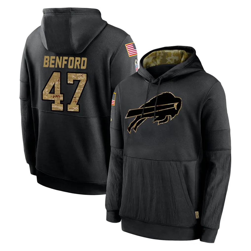 BIPIHUC B.Bills #47 Christian Benford Player Black Salute to Service Hoodies Hame Stitched Jerseys