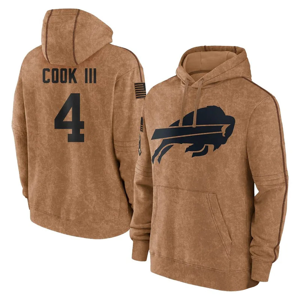 BIPIHUC B.Bills #4 James Cook III Player Brown Salute to Service Hoodies Stitched Jerseys