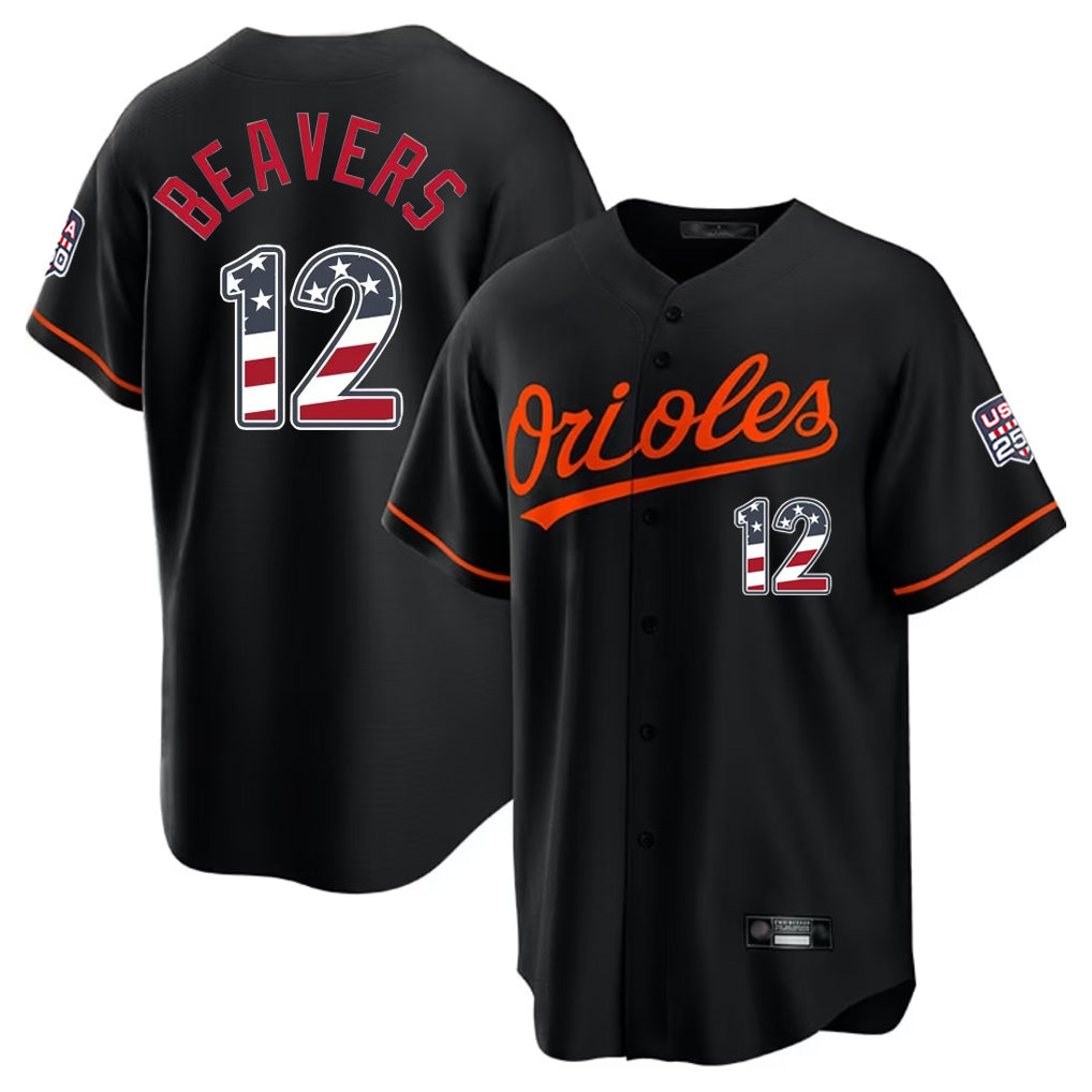 BIPIHUC B.Orioles #12 Dylan Beavers Player Black USA 250 Fourth of July Home Game Stitched Jerseys