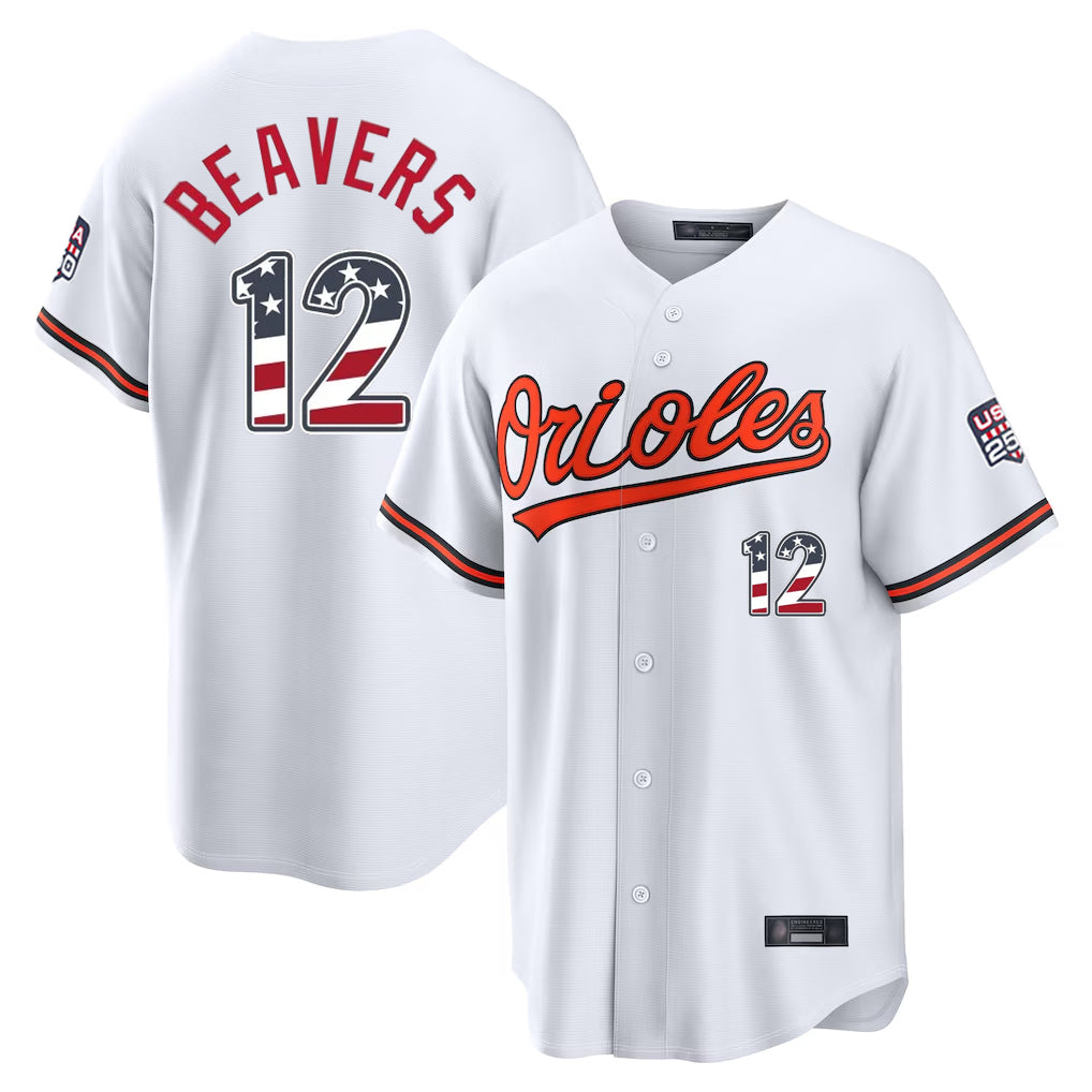 BIPIHUC B.Orioles #12 Dylan Beavers Player White USA 250 Fourth of July Home Game Stitched Jerseys