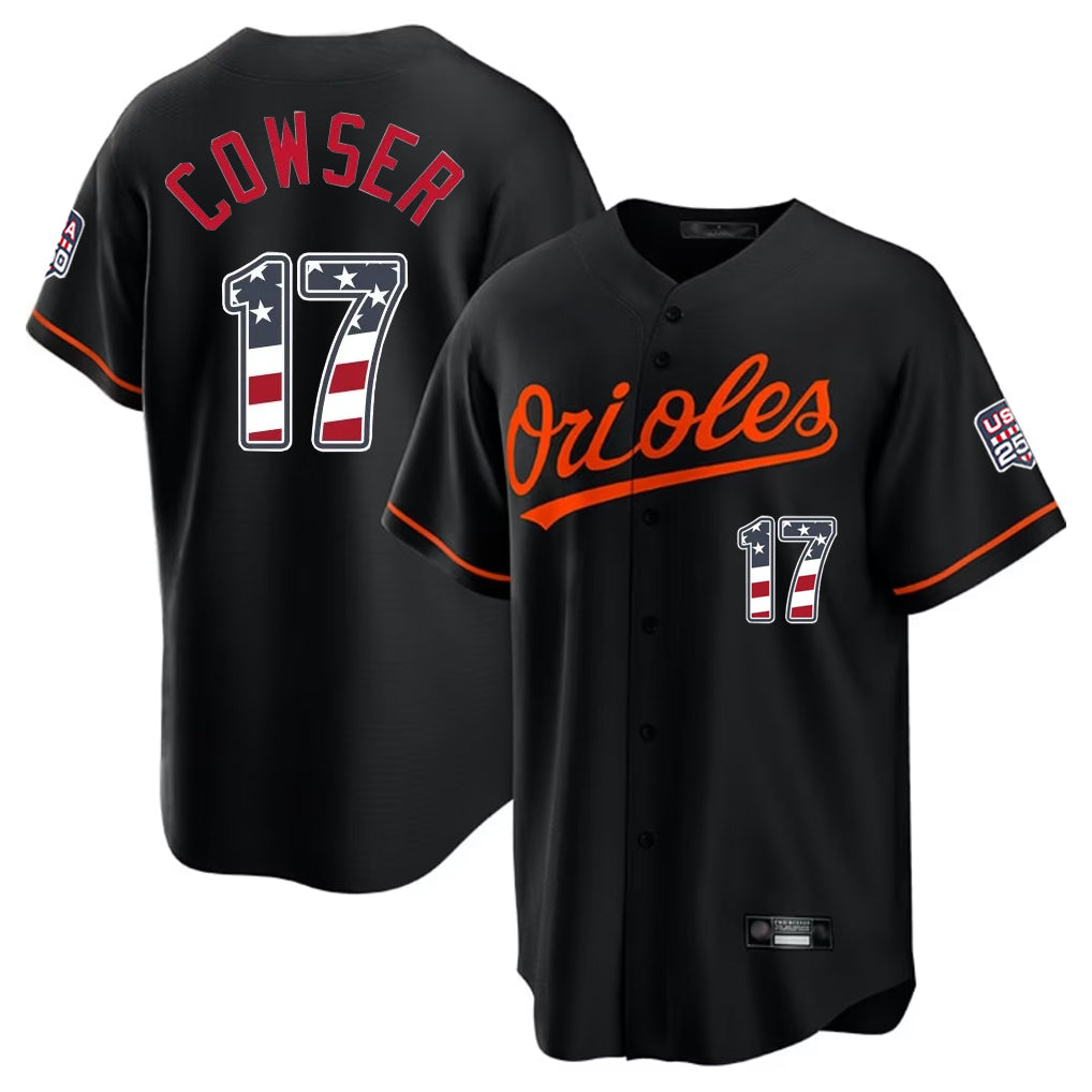 BIPIHUC B.Orioles #17 Colton Cowser Player Black USA 250 Fourth of July Home Game Stitched Jerseys
