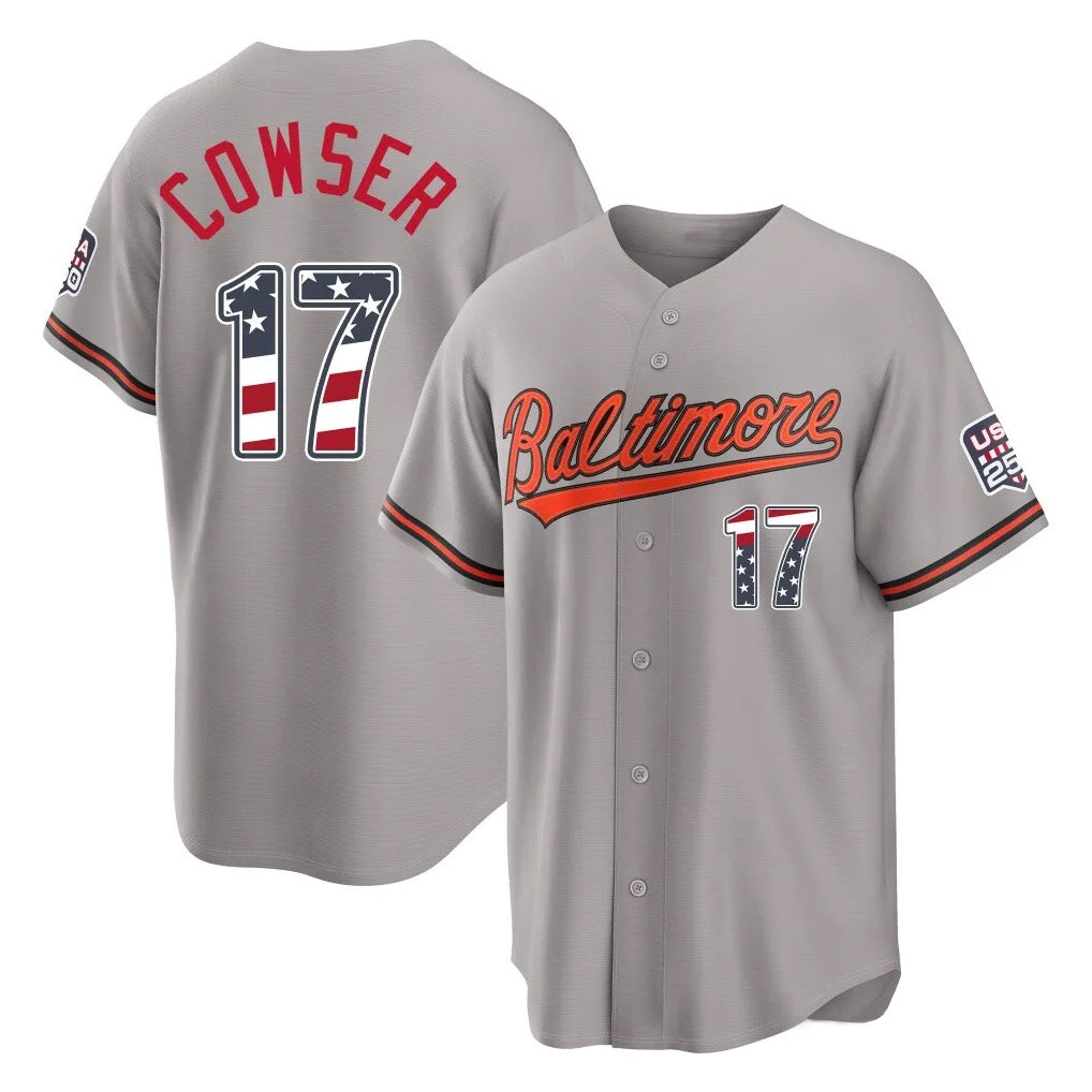 BIPIHUC B.Orioles #17 Colton Cowser Player Gray USA 250 Fourth of July Home Game Stitched Jerseys