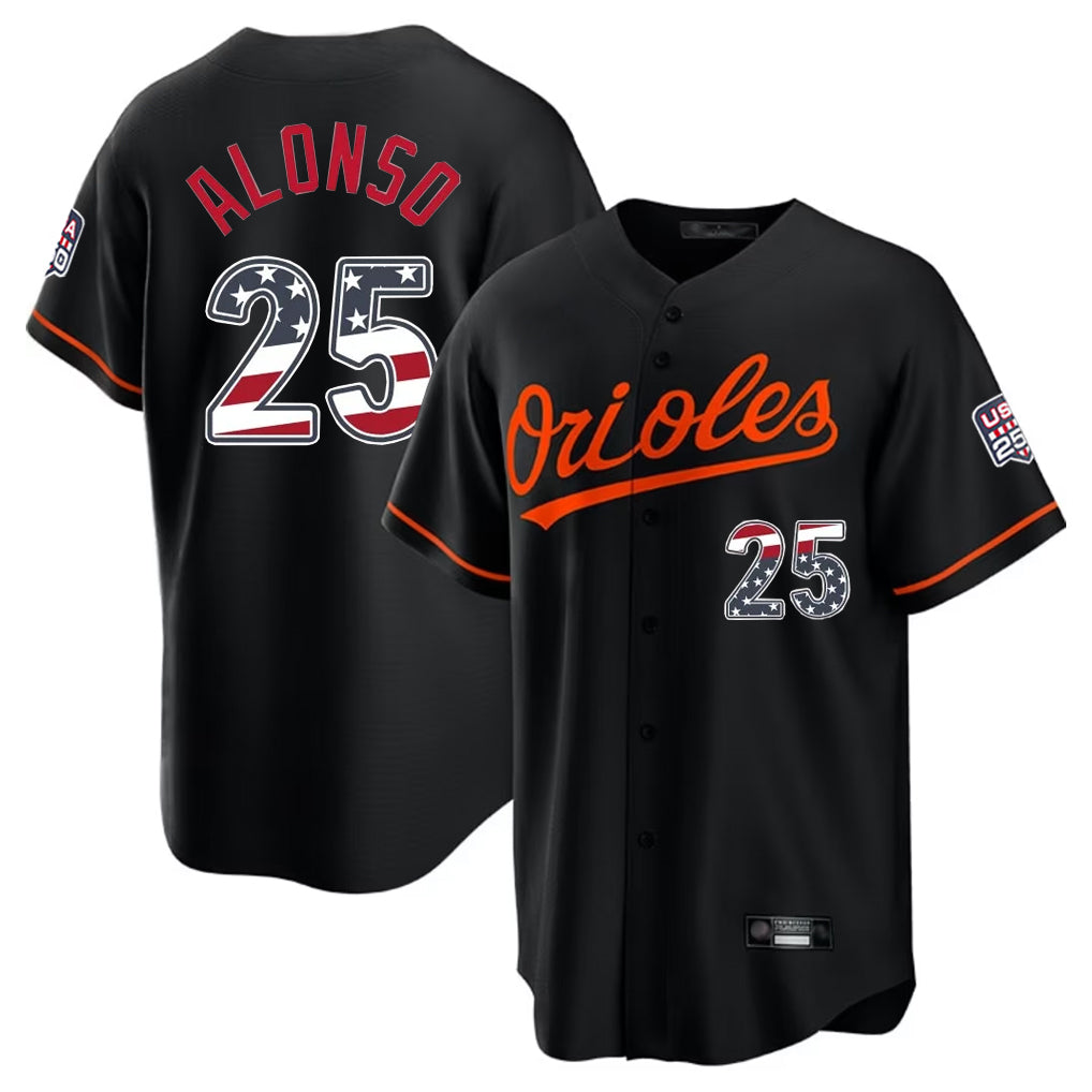 BIPIHUC B.Orioles #25 Pete Alonso Player Black USA 250 Fourth of July Home Game Stitched Jerseys