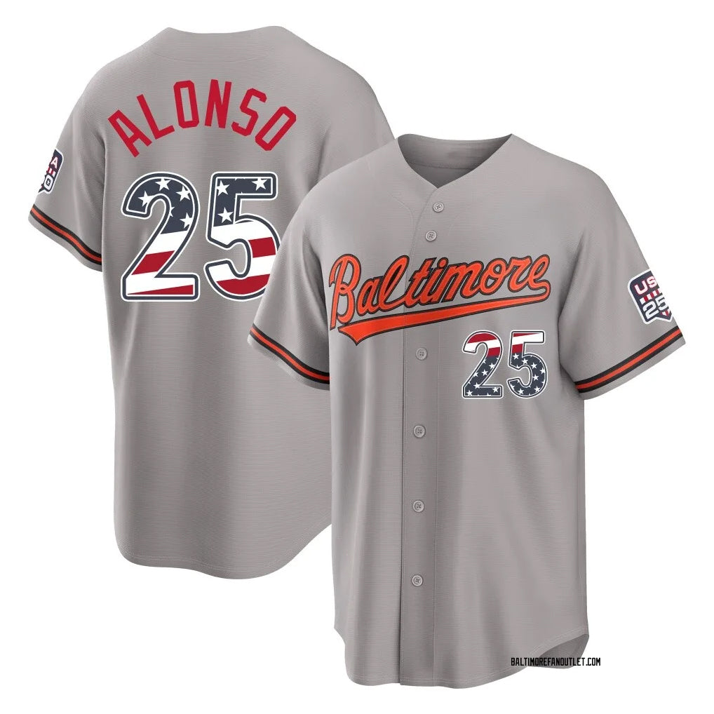 BIPIHUC B.Orioles #25 Pete Alonso Player Gray USA 250 Fourth of July Home Game Stitched Jerseys