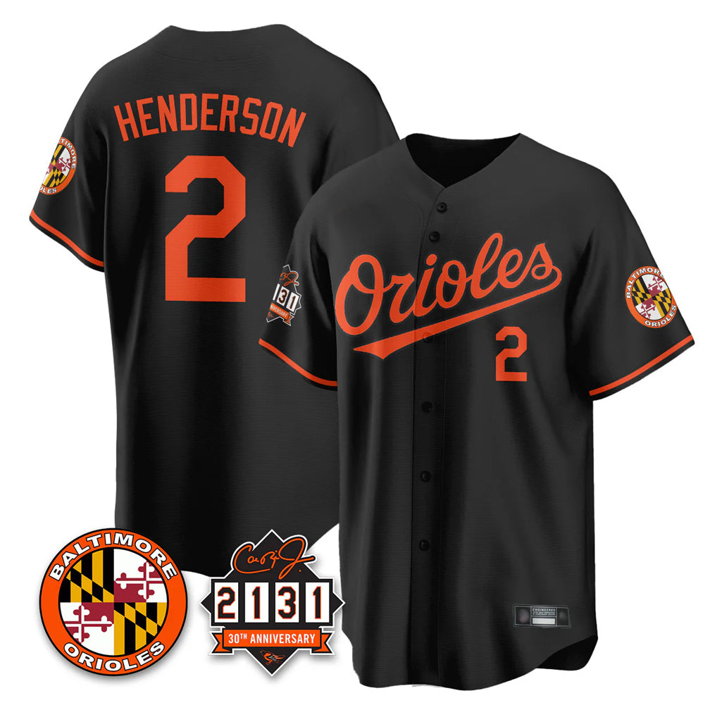 BIPIHUC B.Orioles #2 Gunnar Henderson Player Black 30th Anniversary of 2131 Home Game Stitched Jerseys