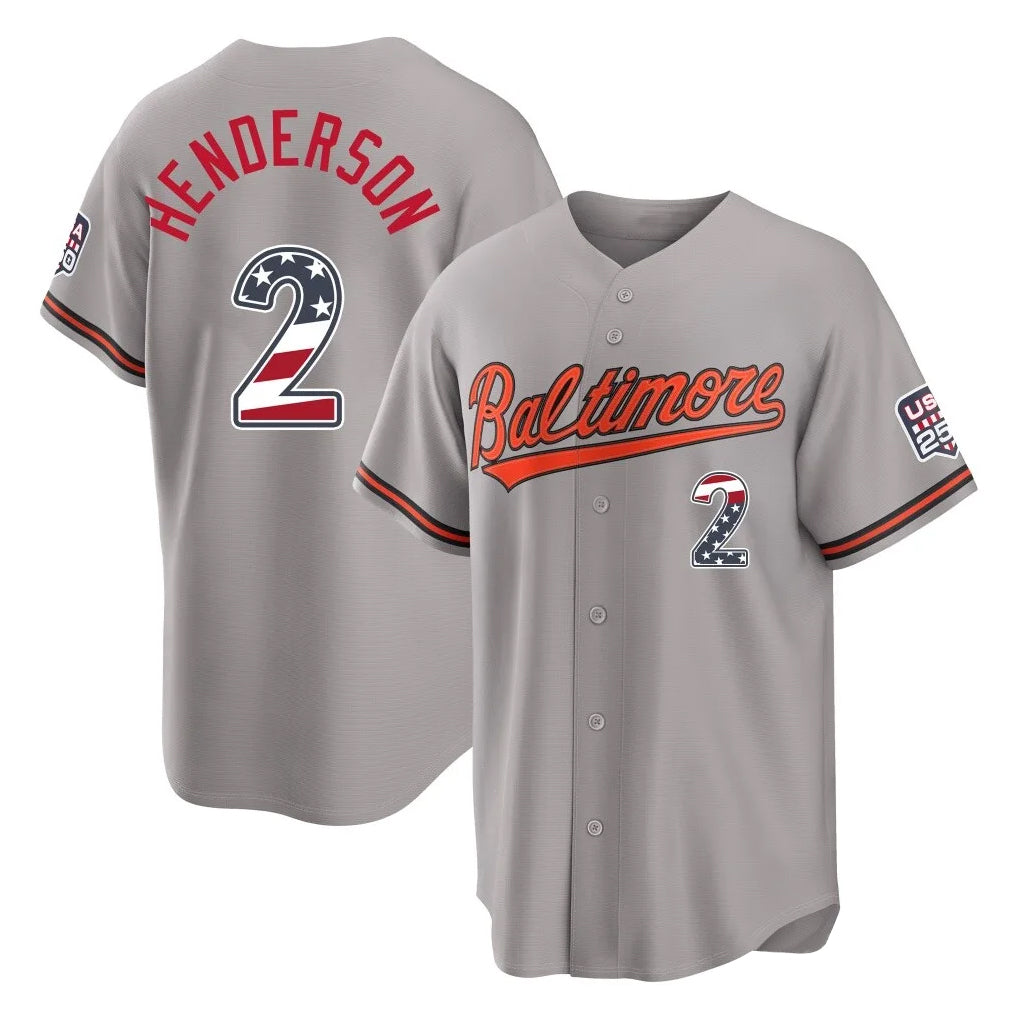 BIPIHUC B.Orioles #2 Gunnar Henderson Player Gray USA 250 Fourth of July Home Game Stitched Jerseys